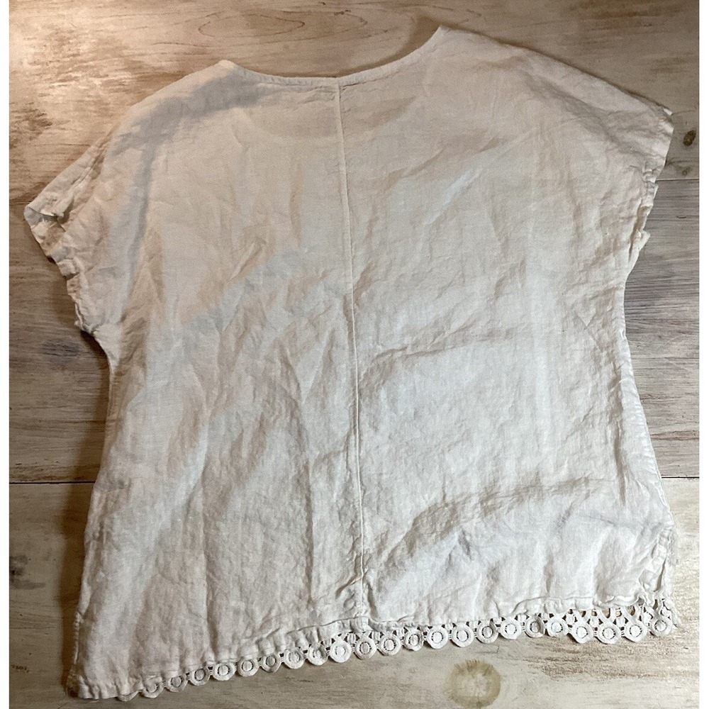 Francesca Bettini Italian White Linen Women's Large Top With Lace Detail Boho - Picture 2 of 7